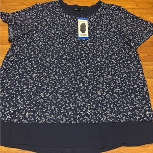 Hilary Radley Navy Floral Blouse Size Large NWT